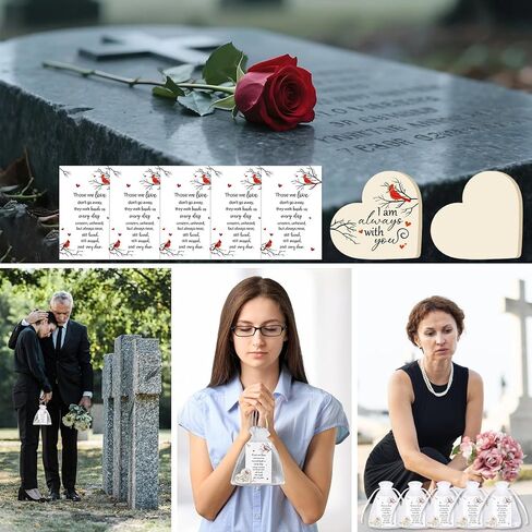 100 Sets Funeral Favors for Guests - Celebration of Life Memorial Gifts with Wooden Heart Keepsake, Prayer Cards & Organza bags for Memorial Service, Funeral Reception, Sympathy Decorations in Saudi Arabia