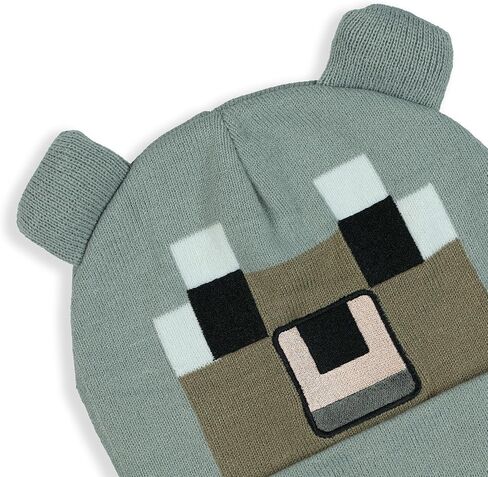 Minecraft Beanie Pale Wolf Pixel Design Cuffed Knit Hat with 3D Ears in Kuwait