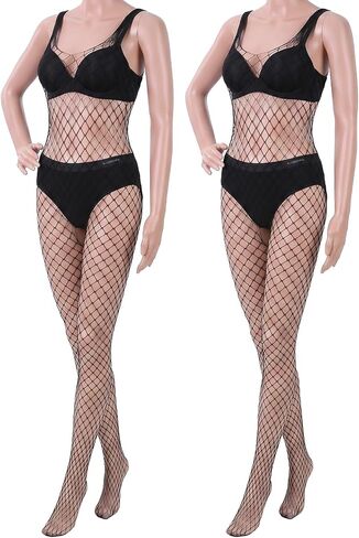 2Pcs Fishnet Mesh Bodystockings for Women Black Mesh Lingerie | Attached Bodystockings, Long Sleeve Bodysuit, Nightwear Outfit for Adult Female Wearers, Daily Wear Leisure, Sleep Matching in Kuwait