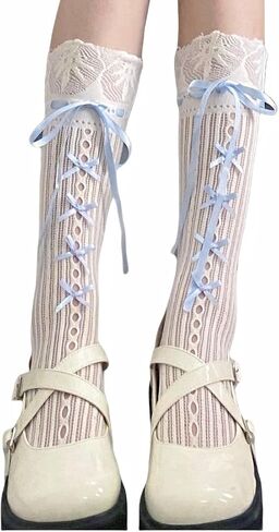 Womens Y2K Lace Gothic Lolita Socks Teen Girls Kawaii Cute Bows Highs Sexy Sheer Trouser Socks Fishnet Stockings in Saudi Arabia