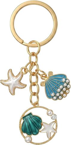 1PCS Ocean Beach Keychain, Durable & Lightweight Bag Charm Keychain with Blue Starfish Shell Pendant for Purse Backpack Summer Gift in Saudi Arabia