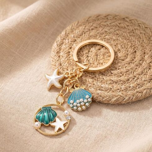 1PCS Ocean Beach Keychain, Durable & Lightweight Bag Charm Keychain with Blue Starfish Shell Pendant for Purse Backpack Summer Gift in Saudi Arabia