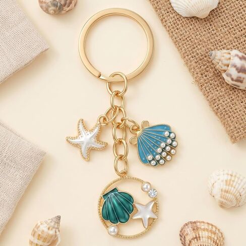 1PCS Ocean Beach Keychain, Durable & Lightweight Bag Charm Keychain with Blue Starfish Shell Pendant for Purse Backpack Summer Gift in Saudi Arabia
