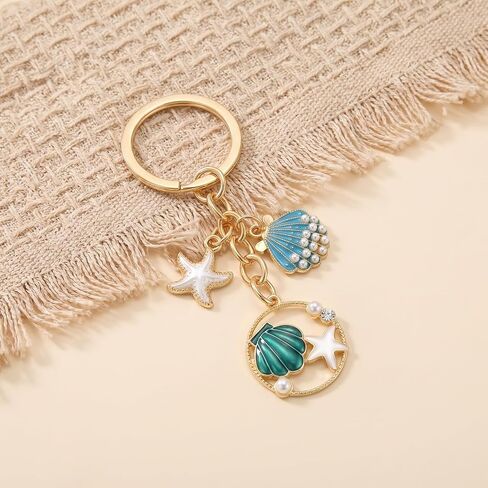 1PCS Ocean Beach Keychain, Durable & Lightweight Bag Charm Keychain with Blue Starfish Shell Pendant for Purse Backpack Summer Gift in Saudi Arabia