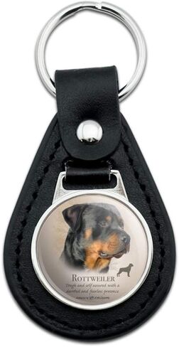 GRAPHICS & MORE Black Leather Rottweiler Rottie Dog Breed Keychain in Kuwait