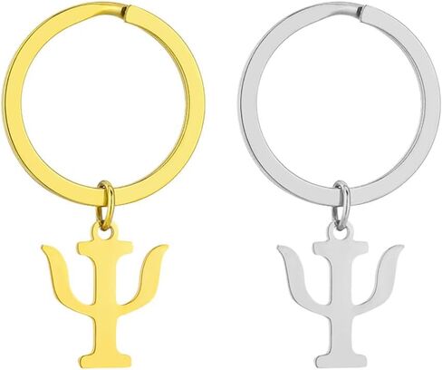 2 Pack Psi Symbol Keychain – Gold & Silver Stainless Steel Key Rings for Psychology Enthusiasts, Scientists, and Those Seeking Inner Balance in Saudi Arabia