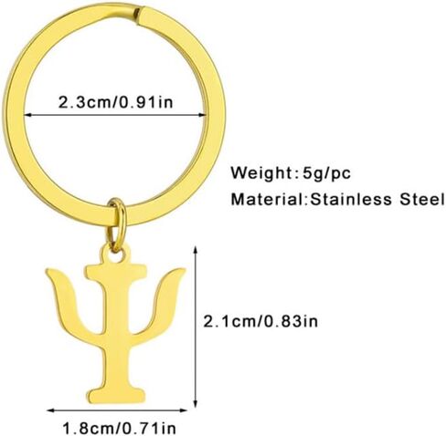 2 Pack Psi Symbol Keychain – Gold & Silver Stainless Steel Key Rings for Psychology Enthusiasts, Scientists, and Those Seeking Inner Balance in Saudi Arabia