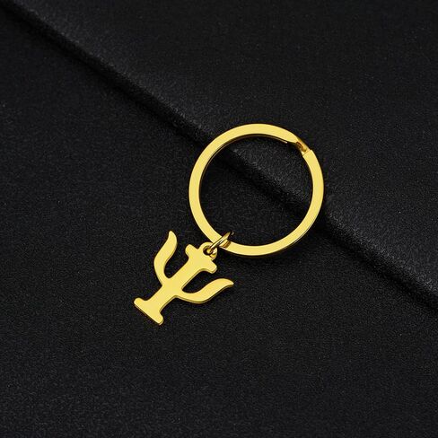 2 Pack Psi Symbol Keychain – Gold & Silver Stainless Steel Key Rings for Psychology Enthusiasts, Scientists, and Those Seeking Inner Balance in Saudi Arabia