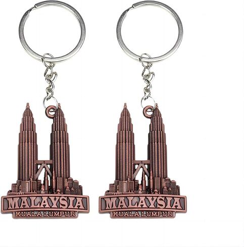 2pcs Malaysia Kuala Lumpur Twin Towers building keychain, Malaysia tourist souvenir key ring, vintage building model keychain, suitable for tourist souvenirs and building model collection in Saudi Arabia