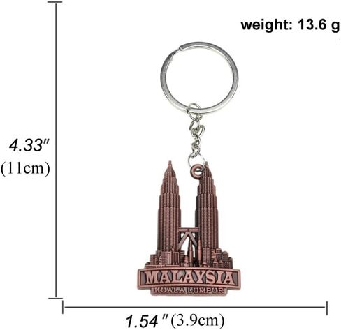 2pcs Malaysia Kuala Lumpur Twin Towers building keychain, Malaysia tourist souvenir key ring, vintage building model keychain, suitable for tourist souvenirs and building model collection in Saudi Arabia