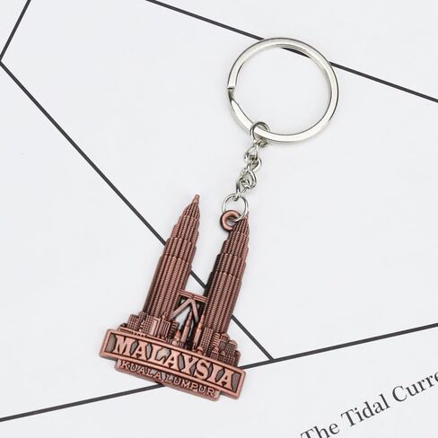 2pcs Malaysia Kuala Lumpur Twin Towers building keychain, Malaysia tourist souvenir key ring, vintage building model keychain, suitable for tourist souvenirs and building model collection in Saudi Arabia