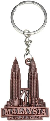 2pcs Malaysia Kuala Lumpur Twin Towers building keychain, Malaysia tourist souvenir key ring, vintage building model keychain, suitable for tourist souvenirs and building model collection in Saudi Arabia