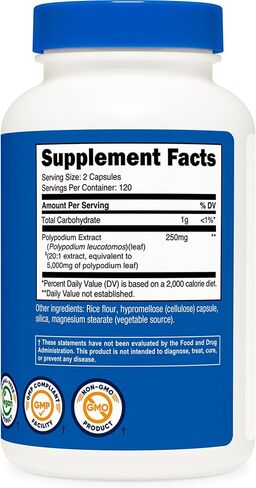 Nutricost Polypodium Leucotomos Extract 240 كبسولة لـ 120 حصة - نباتية، خالية من الكائنات المعدلة وراثيًا، خالية من الغلوتين in Kuwait