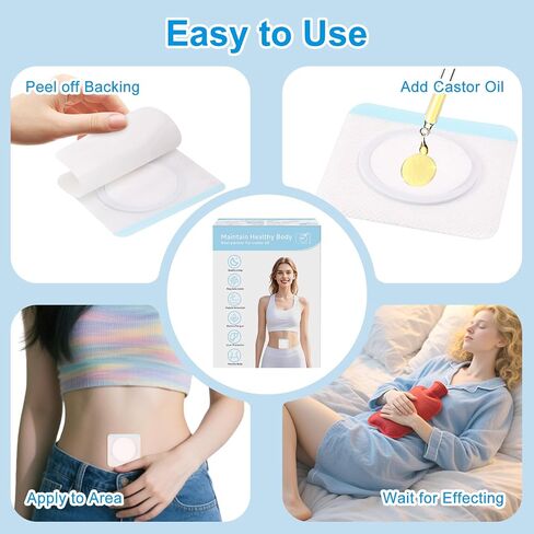 Castor Oil Pack Patches for Belly Button – 60 Disposable Organic Cotton Self-Adhesive Pads, Leak-Proof & Breathable, No-Wash Castor Oil Wraps for Navel, Abdomen & Targeted Skin Care in Kuwait