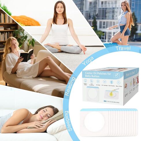 Castor Oil Pack Patches for Belly Button – 60 Disposable Organic Cotton Self-Adhesive Pads, Leak-Proof & Breathable, No-Wash Castor Oil Wraps for Navel, Abdomen & Targeted Skin Care in Kuwait