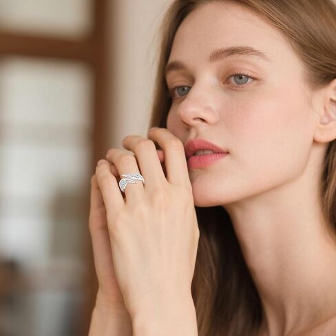URONE Angel Wings Ring 925 فضة تخريمية أجنحة قابل للتعديل زاوية حلقة مجوهرات هدية للنساء in Kuwait