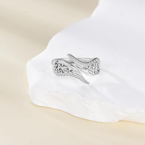 URONE Angel Wings Ring 925 فضة تخريمية أجنحة قابل للتعديل زاوية حلقة مجوهرات هدية للنساء in Kuwait