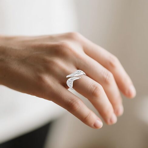 URONE Angel Wings Ring 925 فضة تخريمية أجنحة قابل للتعديل زاوية حلقة مجوهرات هدية للنساء in Kuwait