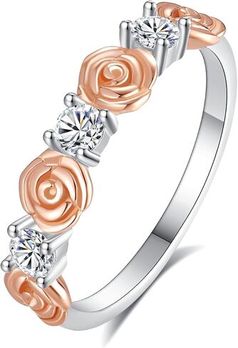 YLT Rose Ring for Women Rose Gold Plated 925 Sterling Silver Rose Flower Ring Paved with Cubic Zirconia Statement Band Ring in Saudi Arabia
