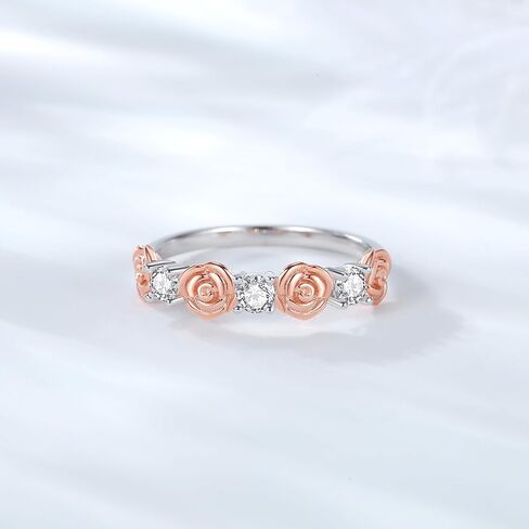 YLT Rose Ring for Women Rose Gold Plated 925 Sterling Silver Rose Flower Ring Paved with Cubic Zirconia Statement Band Ring in Saudi Arabia