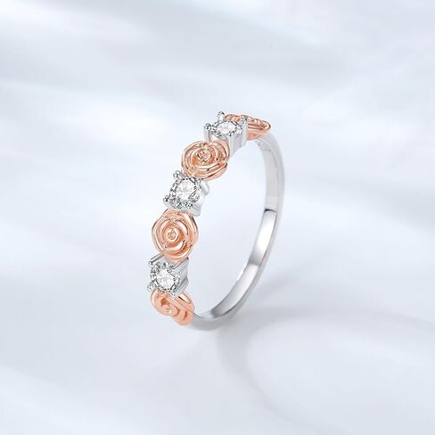 YLT Rose Ring for Women Rose Gold Plated 925 Sterling Silver Rose Flower Ring Paved with Cubic Zirconia Statement Band Ring in Saudi Arabia