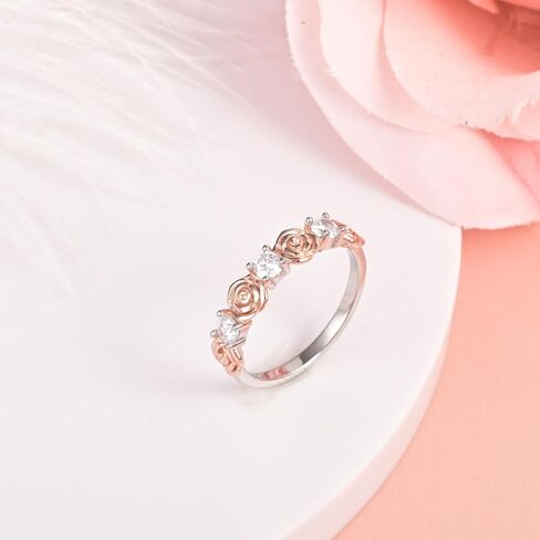 YLT Rose Ring for Women Rose Gold Plated 925 Sterling Silver Rose Flower Ring Paved with Cubic Zirconia Statement Band Ring in Saudi Arabia