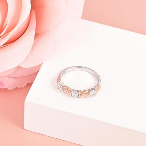 YLT Rose Ring for Women Rose Gold Plated 925 Sterling Silver Rose Flower Ring Paved with Cubic Zirconia Statement Band Ring in Saudi Arabia