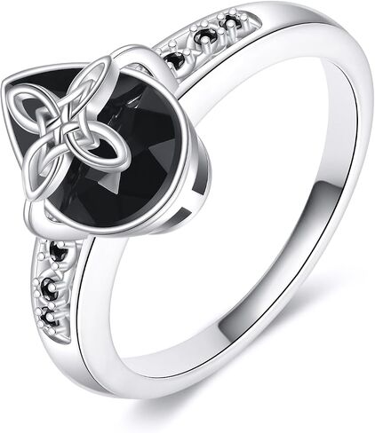 Black Tourmaline Celtic Ring for Men and Women 925 Sterling Silver Celtic Knot Band Vintage Protection Jewelry Gift for Her in Saudi Arabia