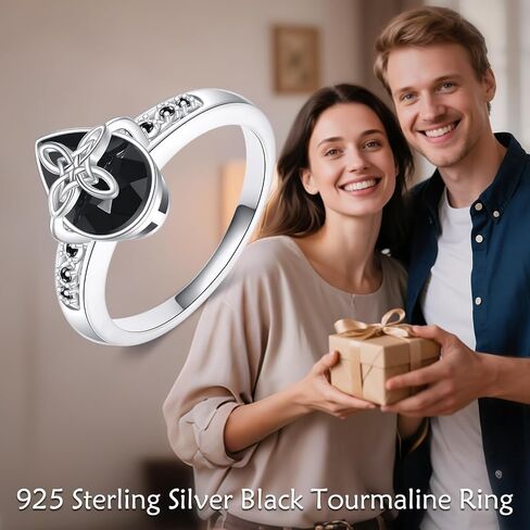 Black Tourmaline Celtic Ring for Men and Women 925 Sterling Silver Celtic Knot Band Vintage Protection Jewelry Gift for Her in Saudi Arabia
