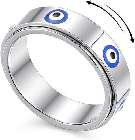 Evil Eye Fidget Ring for Women Men 18K Gold Plated, Anxiety Relief Spinner Ring Luck Charm Jewelry Gift, Size 6-10 in Kuwait