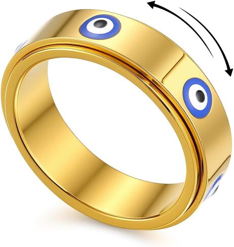 Evil Eye Fidget Ring for Women Men 18K Gold Plated, Anxiety Relief Spinner Ring Luck Charm Jewelry Gift, Size 6-10 in Saudi Arabia