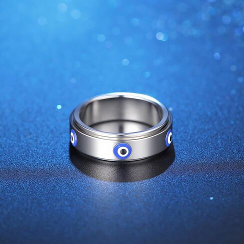 Evil Eye Fidget Ring for Women Men 18K Gold Plated, Anxiety Relief Spinner Ring Luck Charm Jewelry Gift, Size 6-10 in Kuwait