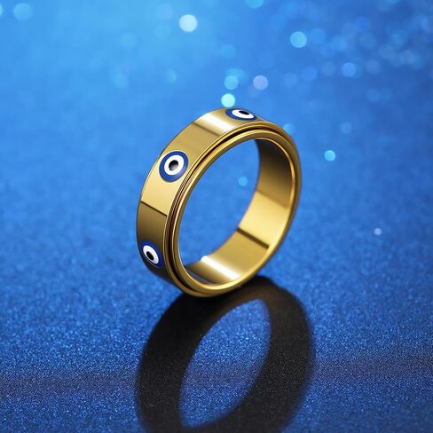 Evil Eye Fidget Ring for Women Men 18K Gold Plated, Anxiety Relief Spinner Ring Luck Charm Jewelry Gift, Size 6-10 in Kuwait
