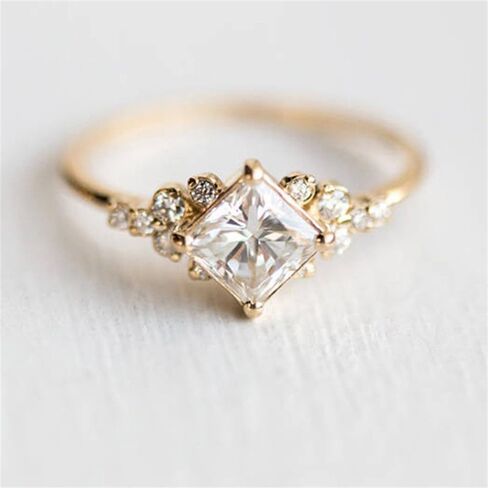 Golden Color Princess Cut Zirconia Rings for Women Bridal Wedding Band Accessories in Kuwait