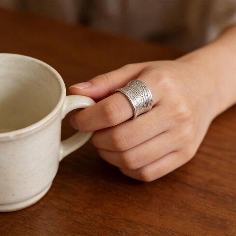 Hammered Sterling Silver Handmade Wide Band, Chunky Wide Band Square Signet Ring, Statement Ring Gold Plated, Maximalist Cocktail Ring Gift in Saudi Arabia
