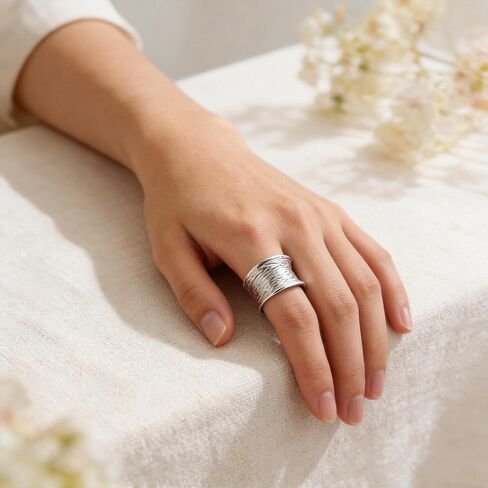 Hammered Sterling Silver Handmade Wide Band, Chunky Wide Band Square Signet Ring, Statement Ring Gold Plated, Maximalist Cocktail Ring Gift in Saudi Arabia