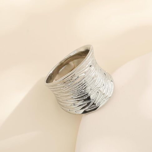 Hammered Sterling Silver Handmade Wide Band, Chunky Wide Band Square Signet Ring, Statement Ring Gold Plated, Maximalist Cocktail Ring Gift in Saudi Arabia