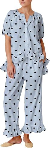 Yimoon Womens Polka Dot Pajama Set Cotton Babydoll Shirt Pants Lounge Sets in Kuwait