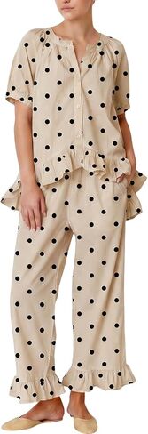 Yimoon Womens Polka Dot Pajama Set Cotton Babydoll Shirt Pants Lounge Sets in Kuwait