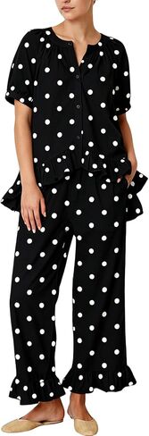 Yimoon Womens Polka Dot Pajama Set Cotton Babydoll Shirt Pants Lounge Sets in Kuwait