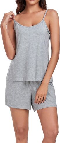 VOGMATE Women's Pajama Sets Soft Modal Knit Cute Pj Cami Top with Shorts Sleepwear Set Sexy 2 Piece Lounge Set for Ladies in Kuwait