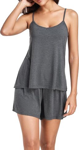 VOGMATE Women's Pajama Sets Soft Modal Knit Cute Pj Cami Top with Shorts Sleepwear Set Sexy 2 Piece Lounge Set for Ladies in Kuwait