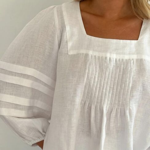 Women's Fashion 2 Piece Sets Square Neck Puff Long Sleeve Tops and Ruffle Shorts Summer Vacation Outfits,White,M in Saudi Arabia