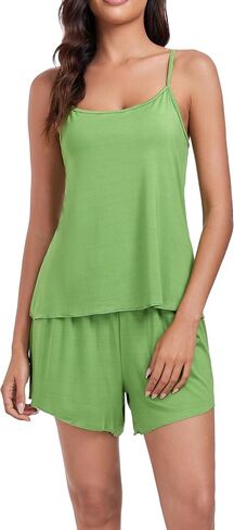 VOGMATE Women's Pajama Sets Soft Modal Knit Cute Pj Cami Top with Shorts Sleepwear Set Sexy 2 Piece Lounge Set for Ladies in Kuwait