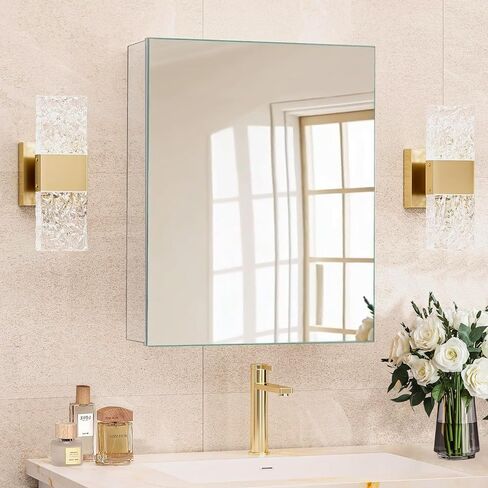 20 x 26 in Medicine Cabinet Mirror,Bathroom Mirror Cabinet with Adjustable Shelves,Aluminum Silver Medicine Cabinets for Bathroom,Recessed or Wall Mounted Medicine Cabinets（Assembly Required in Saudi Arabia
