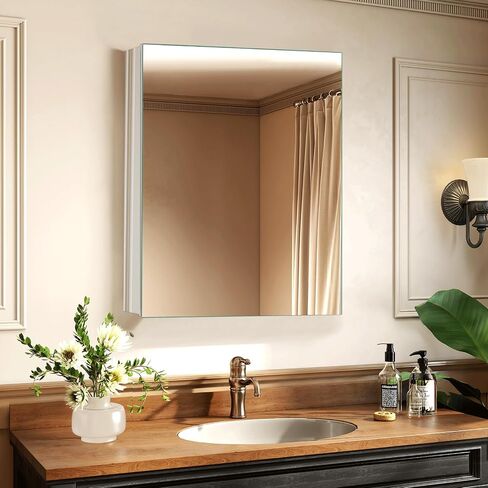 20 x 26 in Medicine Cabinet Mirror,Bathroom Mirror Cabinet with Adjustable Shelves,Aluminum Silver Medicine Cabinets for Bathroom,Recessed or Wall Mounted Medicine Cabinets（Assembly Required in Saudi Arabia