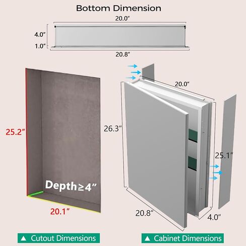 20 x 26 in Medicine Cabinet Mirror,Bathroom Mirror Cabinet with Adjustable Shelves,Aluminum Silver Medicine Cabinets for Bathroom,Recessed or Wall Mounted Medicine Cabinets（Assembly Required in Saudi Arabia