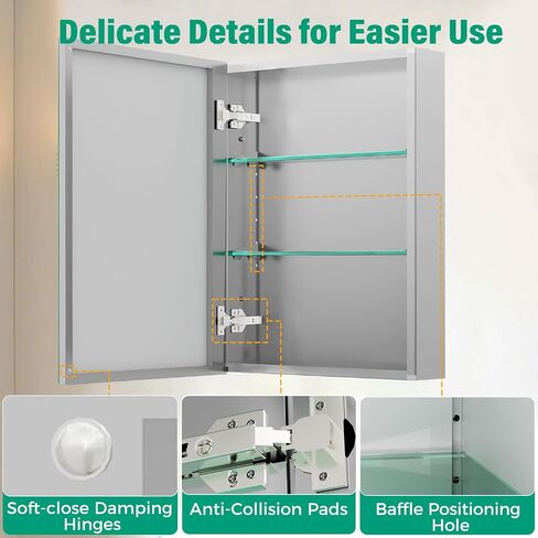 20 x 26 in Medicine Cabinet Mirror,Bathroom Mirror Cabinet with Adjustable Shelves,Aluminum Silver Medicine Cabinets for Bathroom,Recessed or Wall Mounted Medicine Cabinets（Assembly Required in Saudi Arabia