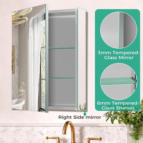 20 x 26 in Medicine Cabinet Mirror,Bathroom Mirror Cabinet with Adjustable Shelves,Aluminum Silver Medicine Cabinets for Bathroom,Recessed or Wall Mounted Medicine Cabinets（Assembly Required in Saudi Arabia