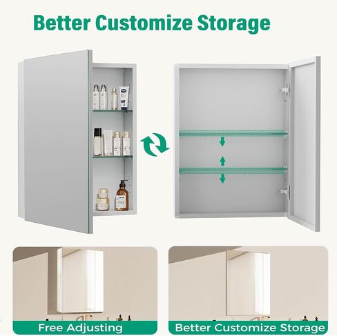 20 x 26 in Medicine Cabinet Mirror,Bathroom Mirror Cabinet with Adjustable Shelves,Aluminum Silver Medicine Cabinets for Bathroom,Recessed or Wall Mounted Medicine Cabinets（Assembly Required in Saudi Arabia